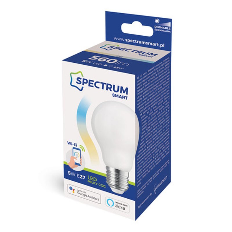 Spectrum LED E27 A60 Filament Matt Smart Home 5W = 45W 560lm Alexa Google Tuya 2700K-6500K DIMMBAR