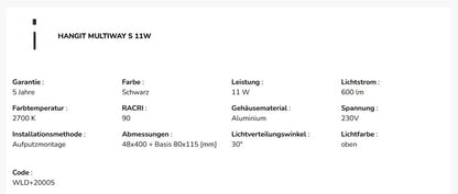 Spectrum LED HANGIT MULTIWAY S 11W Deckenleuchte 1070lm schwarz 30° höhenverstellbar 230V IP20 Warmweiß 2700K