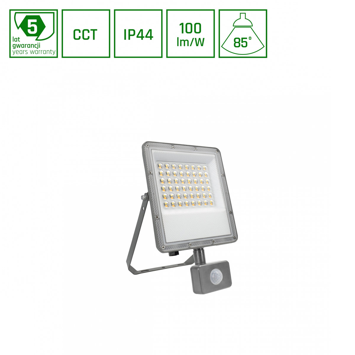 NOCTIS LED Fluter Außenleuchte mit Bewegungsmelder 50W IP65/IP44 CCT Grau