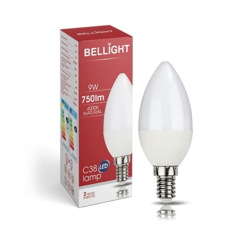 Bellight LED E14 C35 Kerzenform 9W = 75W 230V 830lm 360° Neutralweiß 4000K