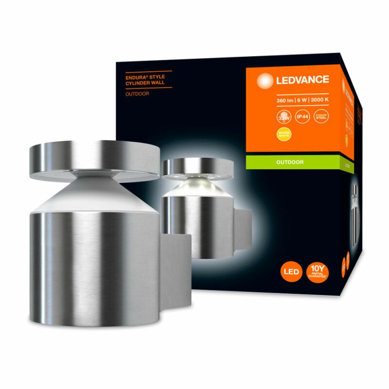 Ledvance LED Außenwandleuchte Endura Style Cylinder Wall IP44 Edelstahl 6W 360lm Warmweiß 3000K