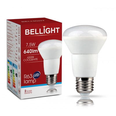 Bellight LED E27 R63 7,5W = 60W 230V 640lm Birnenform 200° Kaltweiß 6500K