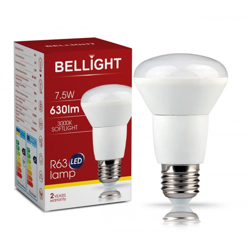 Bellight LED E27 R63 7,5W = 60W 230V 630lm Birnenform 200° Warmweiß 3000K