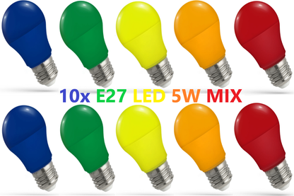 10er LED E27 A50 Farbig Bunt 4.9W = 40W Rot Blau Grün Gelb Orange 270° MIX