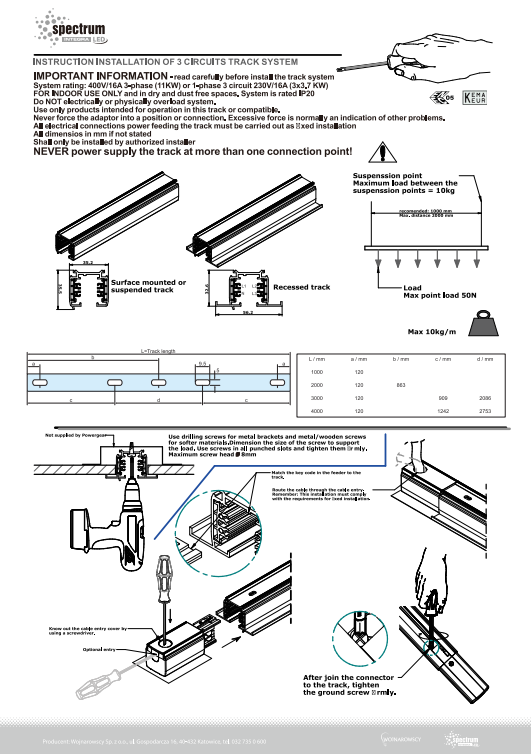 Spectrum LED 3-Phasen Stromschiene 1m für Schienensystem Leuchten Strahler IP20 Weiss 100cm