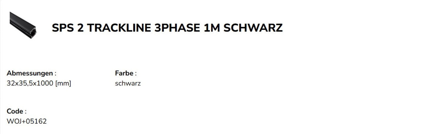 LED 3-Phasen Stromschiene (SPS 2) Aufbau 1m für Schienensystem Leuchten Strahler IP20 schwarz 100 cm