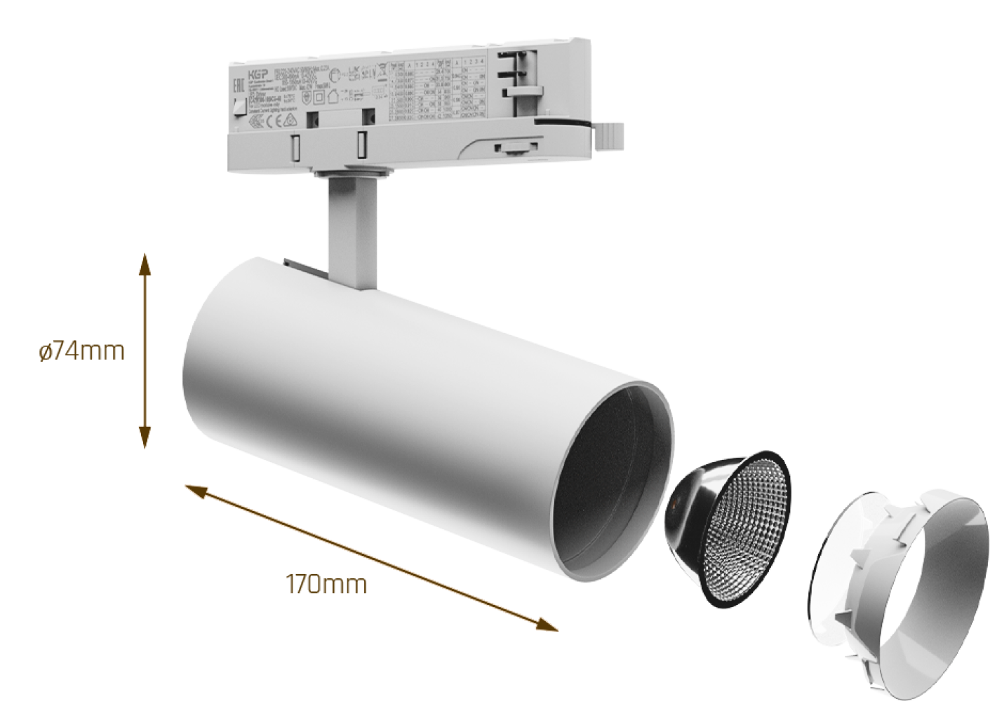 3-Phasen Stromschienenstrahler ANDROMEDA 15-27W 3000lm weiss 36°/60° 230V IP20 Warmweiss 3000K