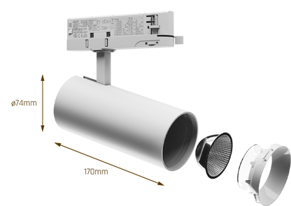 3-Phasen Stromschienenstrahler ANDROMEDA 15-27W 3000lm weiss 36°/60° 230V IP20 Warmweiss 3000K