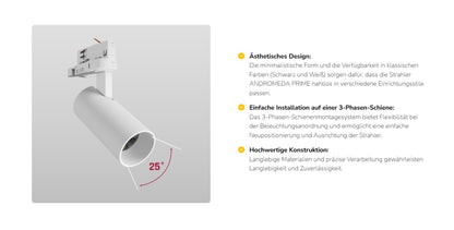 LED 3-Phasen Stromschienenstrahler ANDROMEDA PRIME 16W 1750 lm weiss 25° IP20 2700-6000K CCT