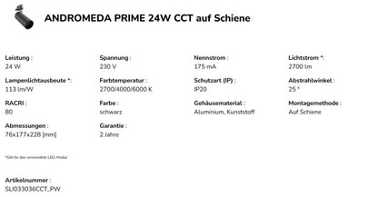 LED 3-Phasen Stromschienenstrahler ANDROMEDA PRIME 24W 2700lm schwarz 25° IP20 2700-6000K CCT