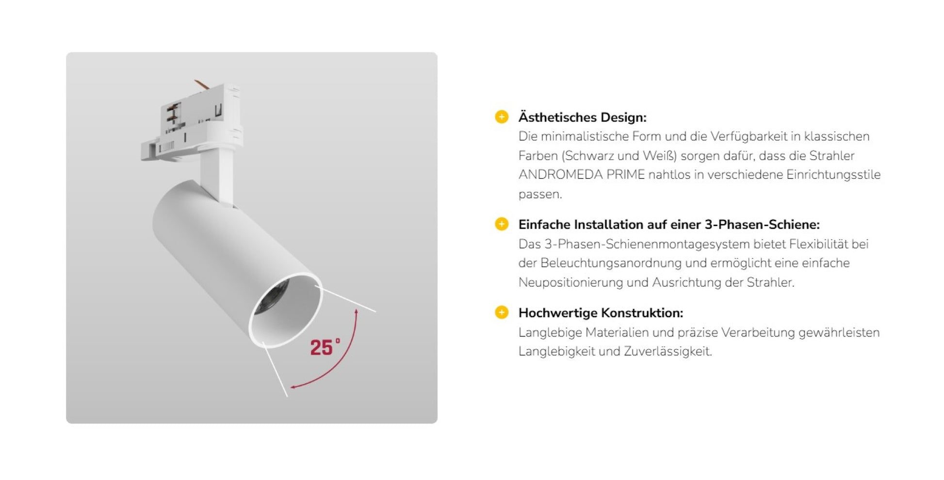 LED 3-Phasen Stromschienenstrahler ANDROMEDA PRIME 8W 800lm schwarz 25° IP20 2700-6000K CCT