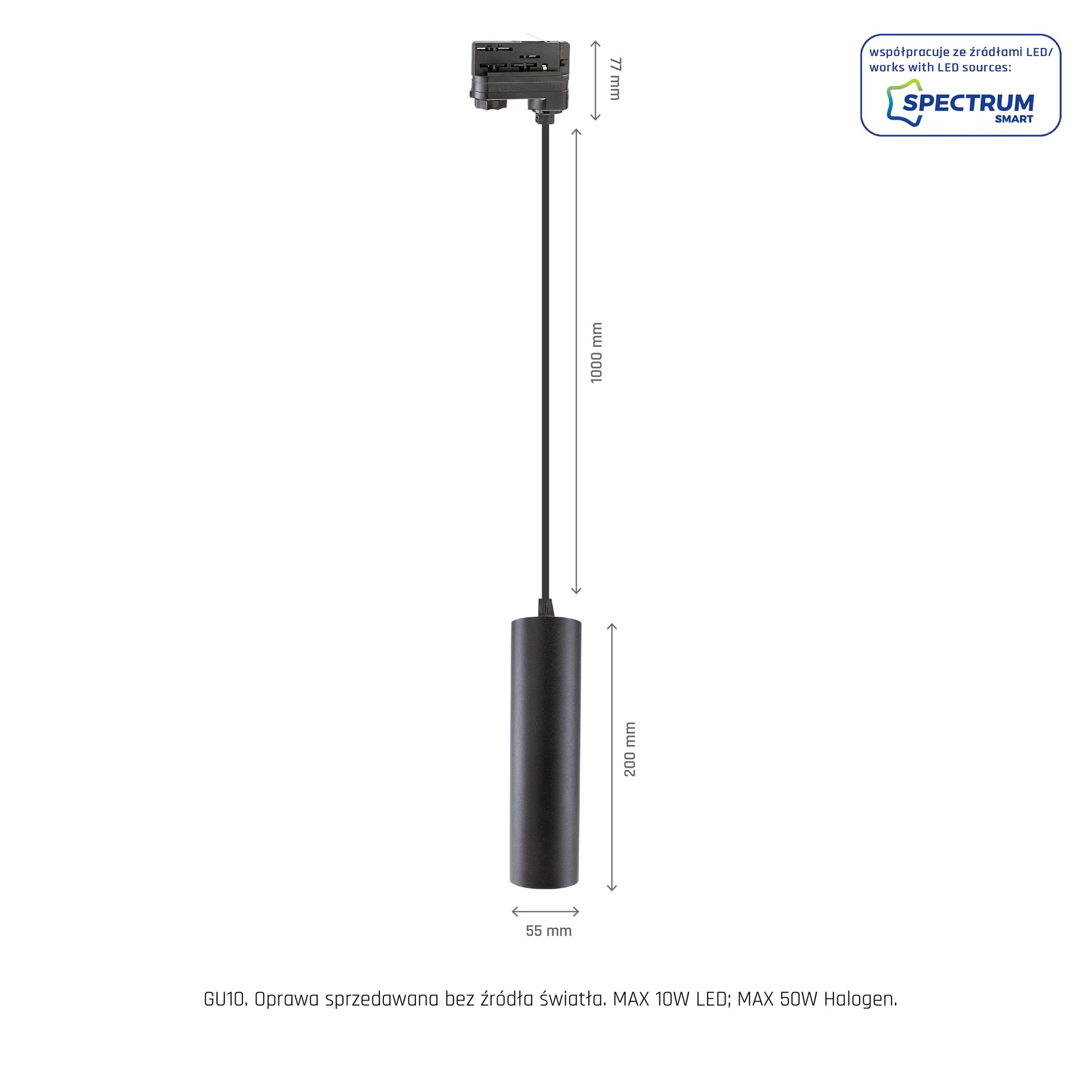 LED 3-Phasen Stromschienenstrahler MADARA MINI II GU10 Pendelleuchte kürzbar IP20 max. 10W schwarz