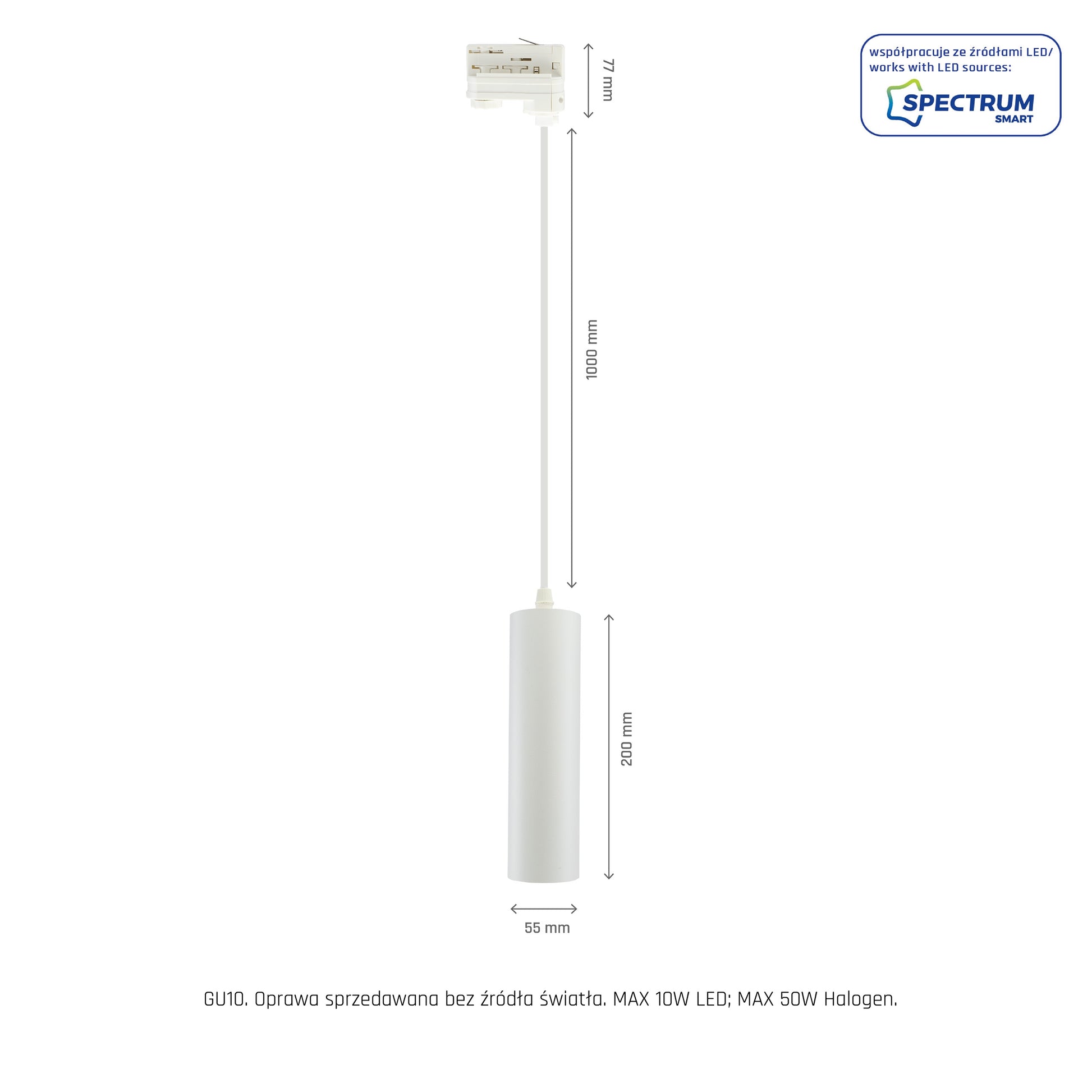 LED 3-Phasen Stromschienenstrahler MADARA MINI II GU10 Pendelleuchte kürzbar weiss IP20 max. 10W rund