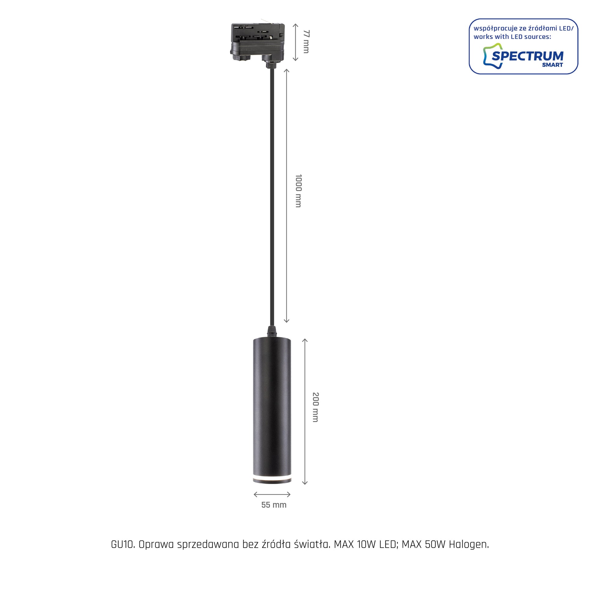LED 3-Phasen Stromschienenstrahler MADARA MINI RING GU10 Pendelleuchte kürzbar IP20 max. 10W schwarz