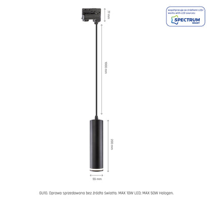 LED 3-Phasen Stromschienenstrahler MADARA MINI RING GU10 Pendelleuchte kürzbar IP20 max. 10W schwarz
