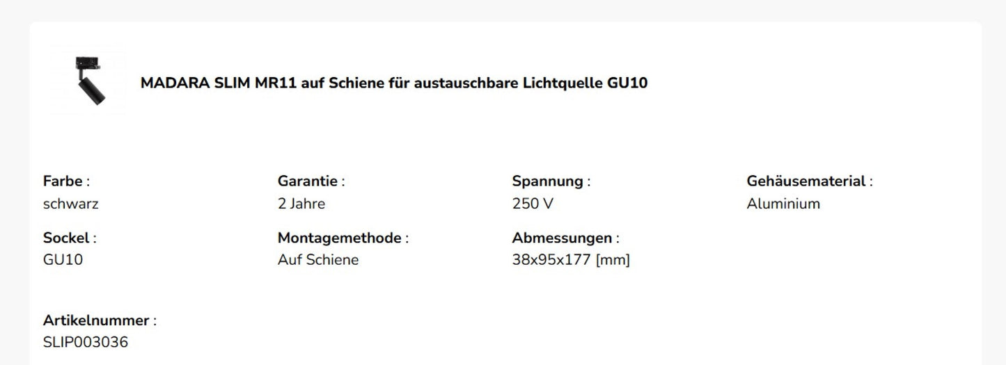 LED 3-Phasen Stromschienenstrahler MADARA SLIM GU10 MR11 schwenkbar IP20 schwarz max. 4W rund