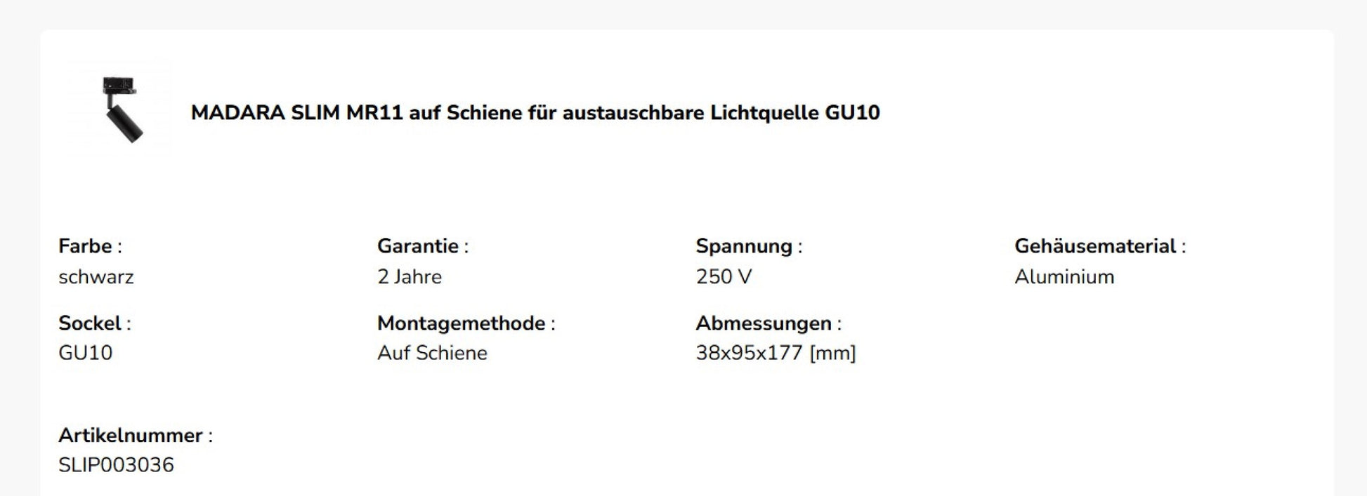 LED 3-Phasen Stromschienenstrahler MADARA SLIM GU10 MR11 schwenkbar IP20 schwarz max. 4W rund