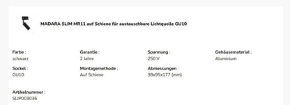 LED 3-Phasen Stromschienenstrahler MADARA SLIM GU10 MR11 schwenkbar IP20 schwarz max. 4W rund