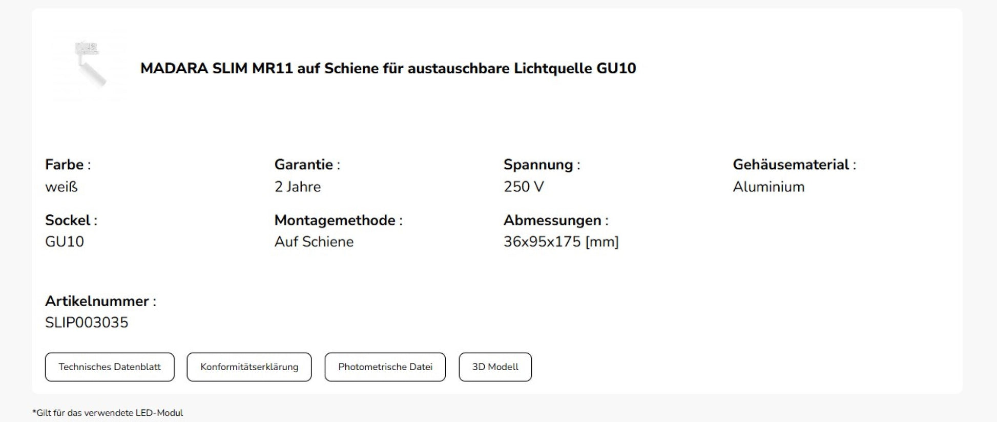 LED 3-Phasen Stromschienenstrahler MADARA SLIM GU10 MR11 schwenkbar IP20 weiss max. 4W rund