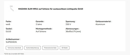LED 3-Phasen Stromschienenstrahler MADARA SLIM GU10 MR11 schwenkbar IP20 weiss max. 4W rund