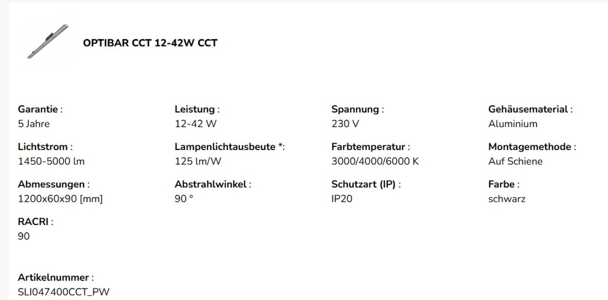 LED 3-Phasen Stromschienenstrahler OPTIBAR CCT 120cm 12-42W schwarz 90° 1450-5000lm IP20 3000-6000K CCT
