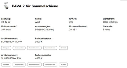 LED 3-Phasen Stromschienenstrahler PAVA 2 19-42W 1800-3200lm weiss 20-45° Neutralweiss 4000K
