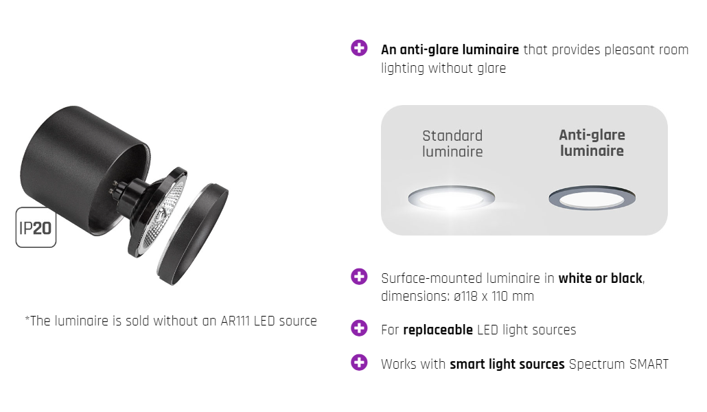 LED Aufbauleuchte Chloe AR111 GU10 schwarz blendfrei IP20 Reflektor 5,5W 550lm 24° Warmweiss 2700K