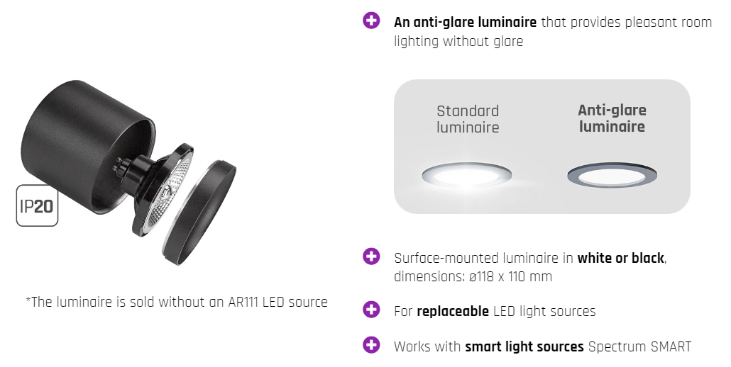 LED Aufbauleuchte Chloe AR111 GU10 weiss blendfrei IP20 Reflektor 5,5W 550lm 24° Warmweiss 2700K