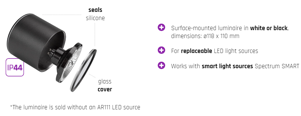 LED Aufbauleuchte Chloe AR111 weiss Badezimmerleuchte IP44 GU10 rund 5,5W 550lm 24° 230V Warmweiss 2700K