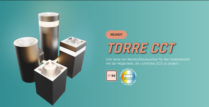 LED Aussenleuchte TORRE 9W 1000lm IP54 Wandleuchte eckig schwarz CCT 3000-6000K