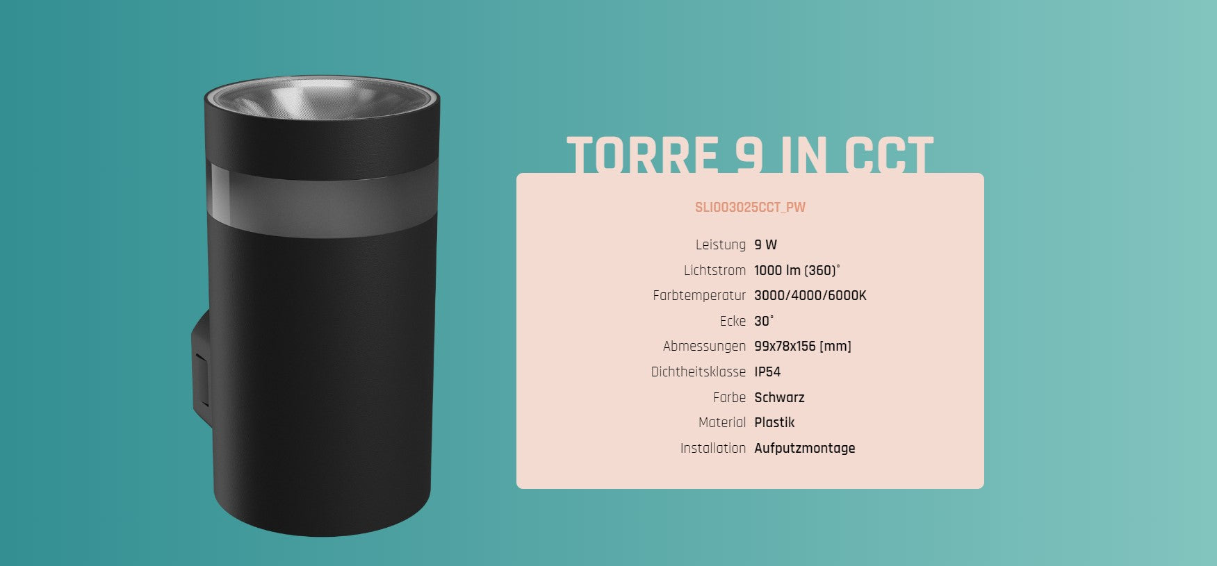 LED Aussenleuchte TORRE RING 9W 1000lm 30° IP54 Wandleuchte rund schwarz CCT 3000-6000K