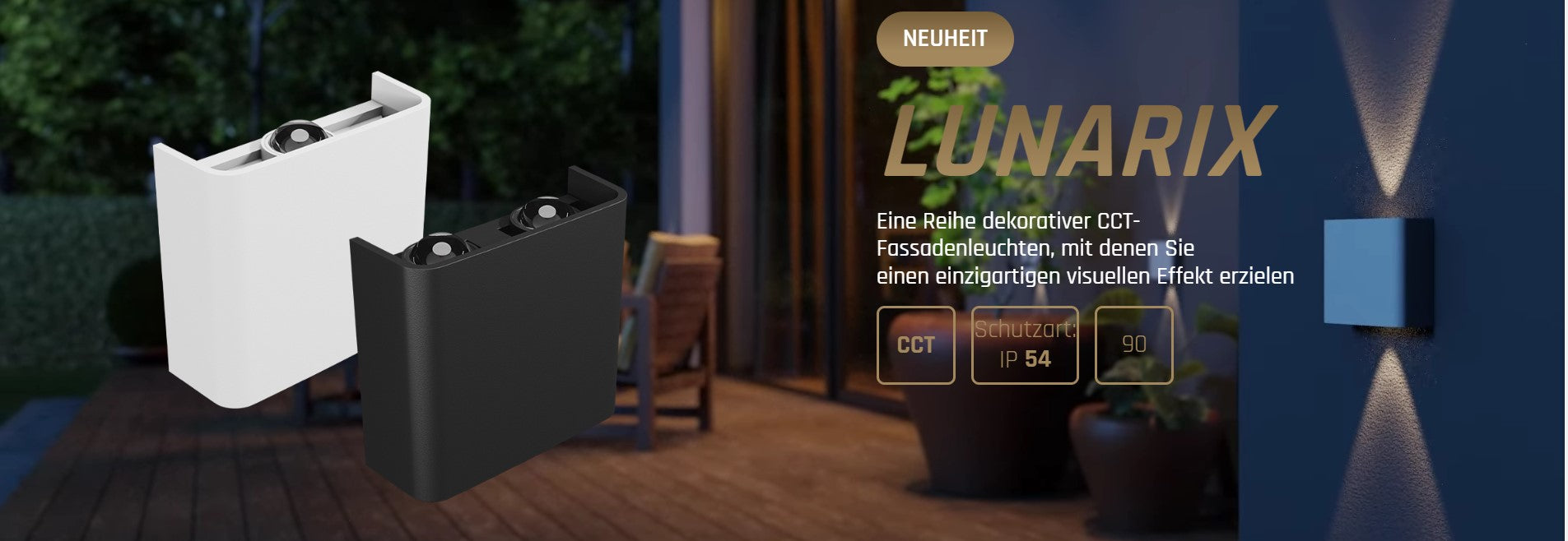 LED CCT-Wandleuchte LUNARIX 2 IP54 Außenleuchte RA90 weiss 230V Up/Down 4W