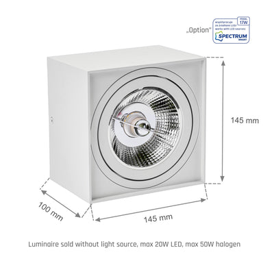 LED Chloe AR111 GU10 schwenkbar weiss Deckenleuchte IP20  max. 50W eckig