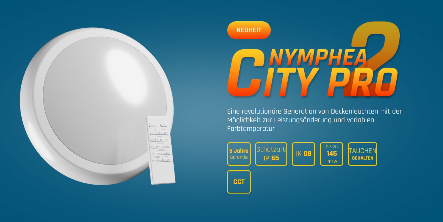 LED Deckenleuchte NYMPHEA CITY PRO 2 weiss 18W/24W Sensor &amp; Fernbedienung 3500lm aussen IK08 rund CCT 3000-6000K