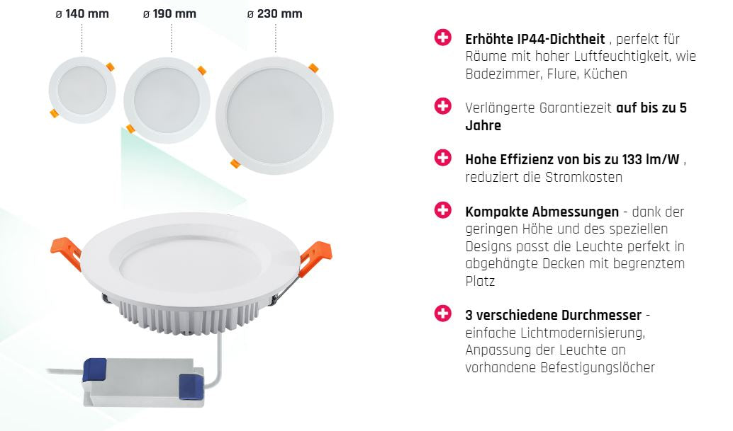 Spectrum LED DURE 3 MAX Badezimmerleuchte 18W rund 2200lm weiss IP44 Kaltweiss 6000K