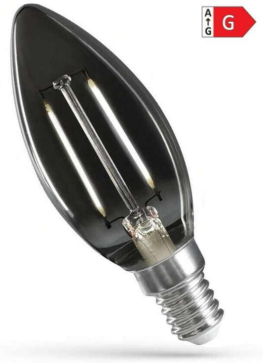 LED E14 C35 Kerze 2,5W = 16W 150lm Modernshine Klar Rauchglas Neutralweiss 4000K