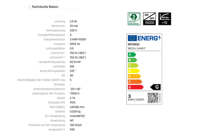 LED E14 C35 Kerze 2,5W = 16W 150lm Modernshine Klar Rauchglas Neutralweiss 4000K