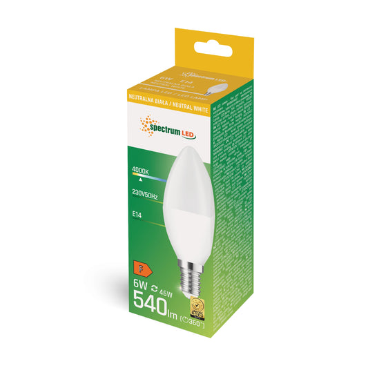 LED E14 C37 Kerzenform 6W = 46W 230V  Leuchtmittel 540lm 160° Neutralweiss 4000K