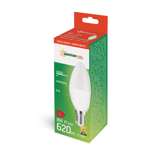 LED E14 C37 Kerzenform 8W = 48W 230V  Leuchtmittel 620lm 160° Warmweiss 3000K