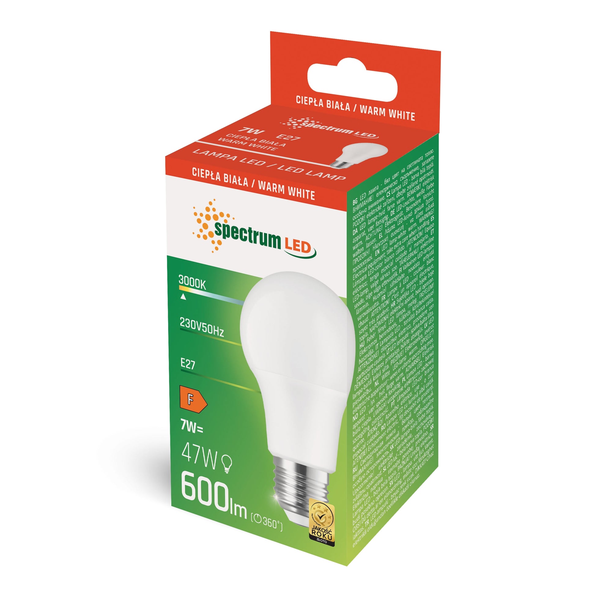 LED E27 A60 7W = 47W Birne 270° 600lm 230V Warmweiss 3000K