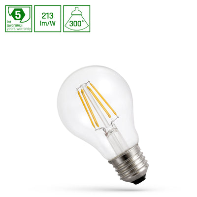 LED E27 A60 Birne 6,8W = 94W Filament Klar 1450lm 300° ULTRA EFFIZIENT 230V Kaltweiss 6000K