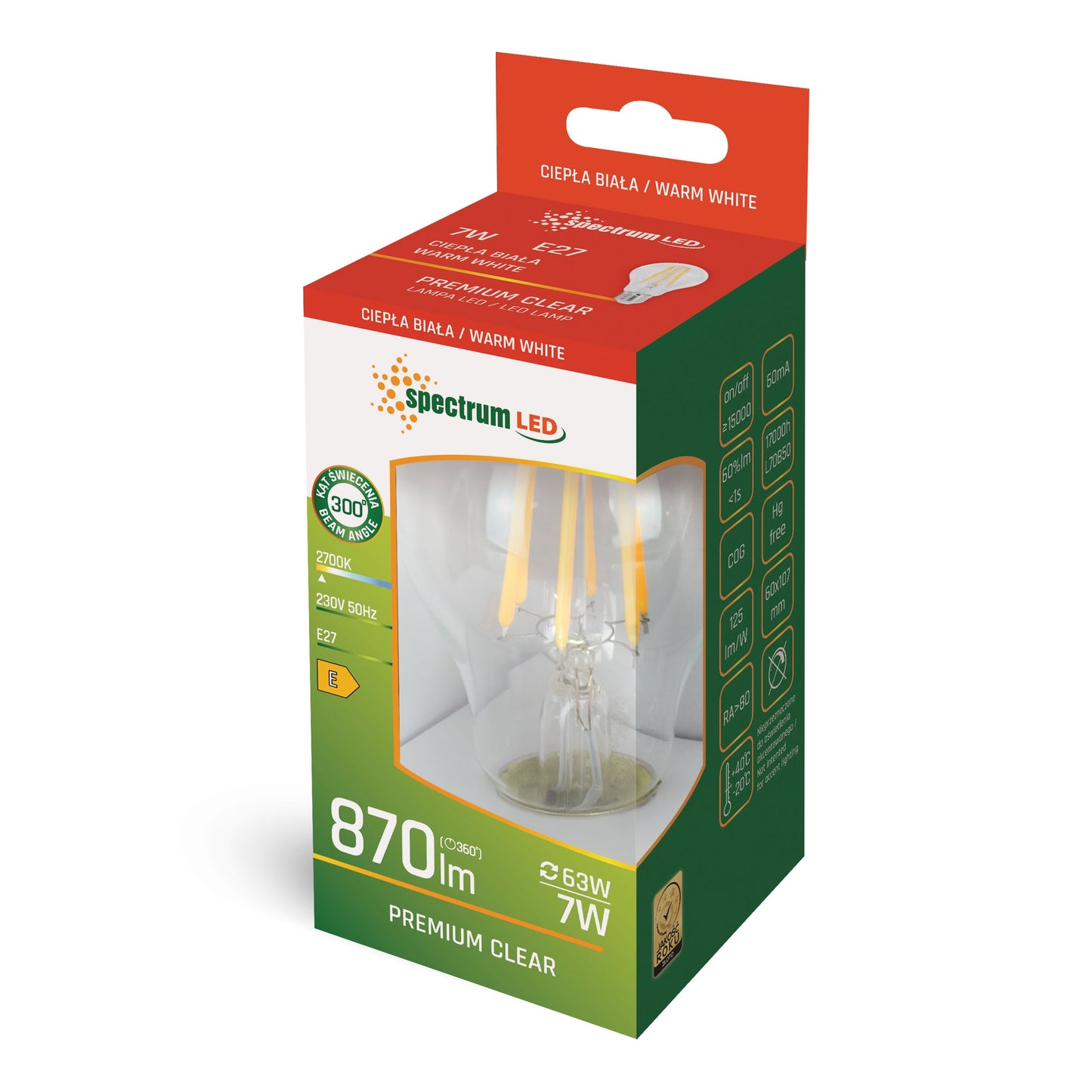 LED E27 A60 Birnenform Filament klar 7W = 63W 230V 870lm 300° Warmweiss 2700K