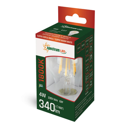 LED E27 A60 Filament klar 4W Birnenform 230V 340lm 300° Extra Warmweiss 1800K