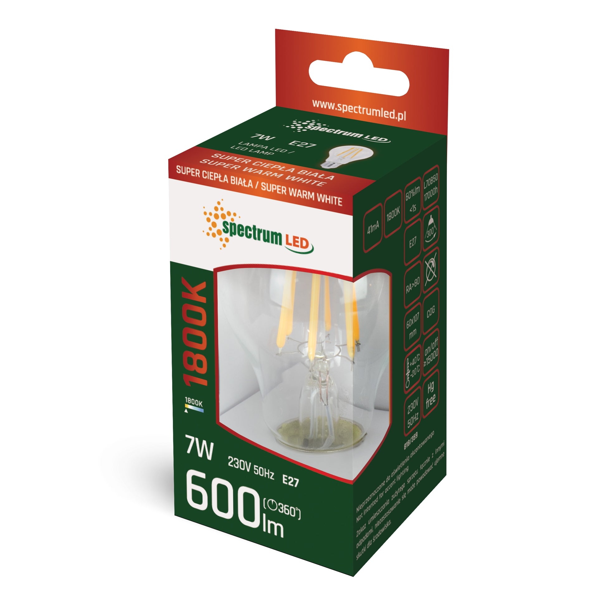 LED E27 A60 Filament klar 7W Birnenform 230V 600lm 300° Extra Warmweiss 1800K