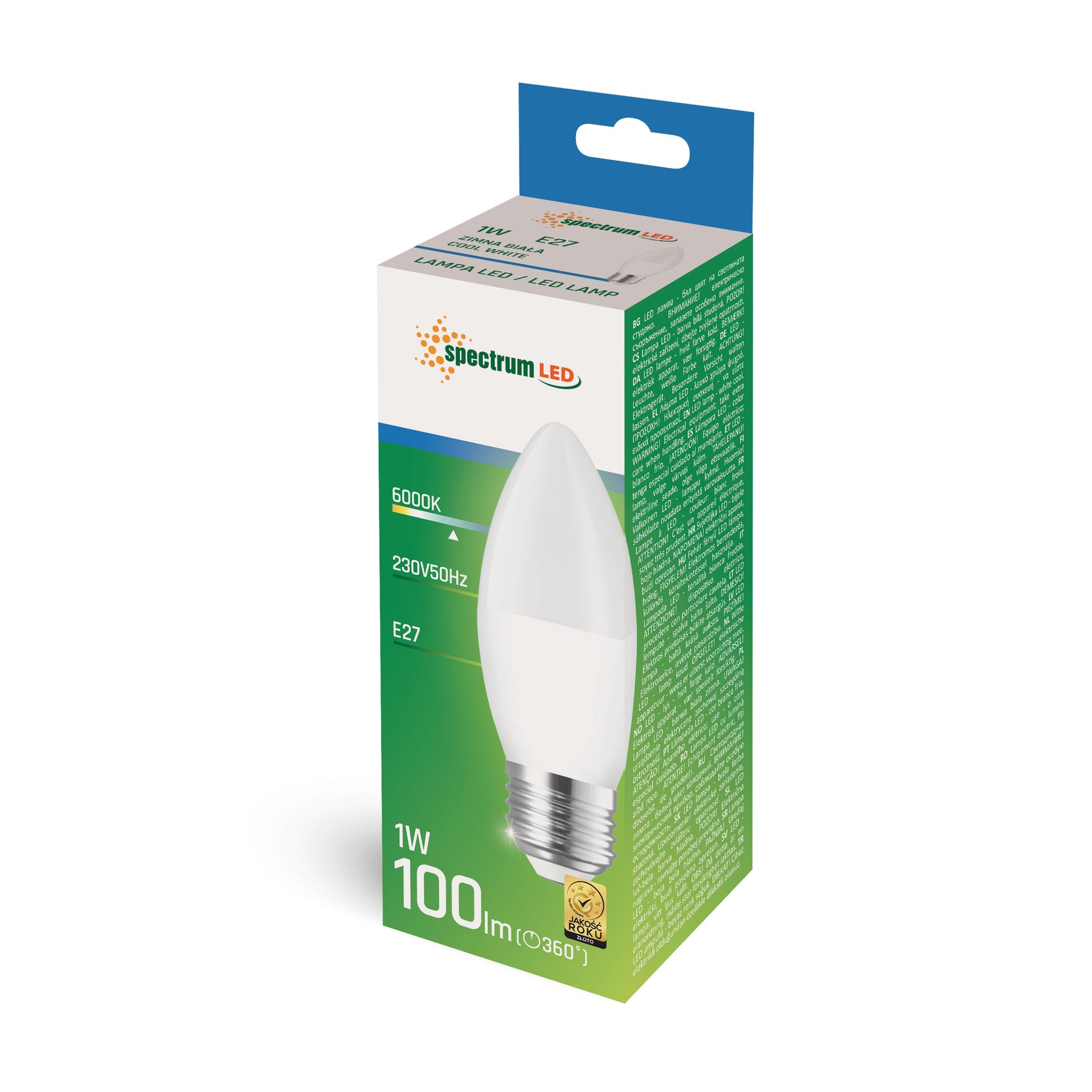 LED E27 C37 Kerzenform 1W 230V 90lm 270° Kaltweiss 6000K