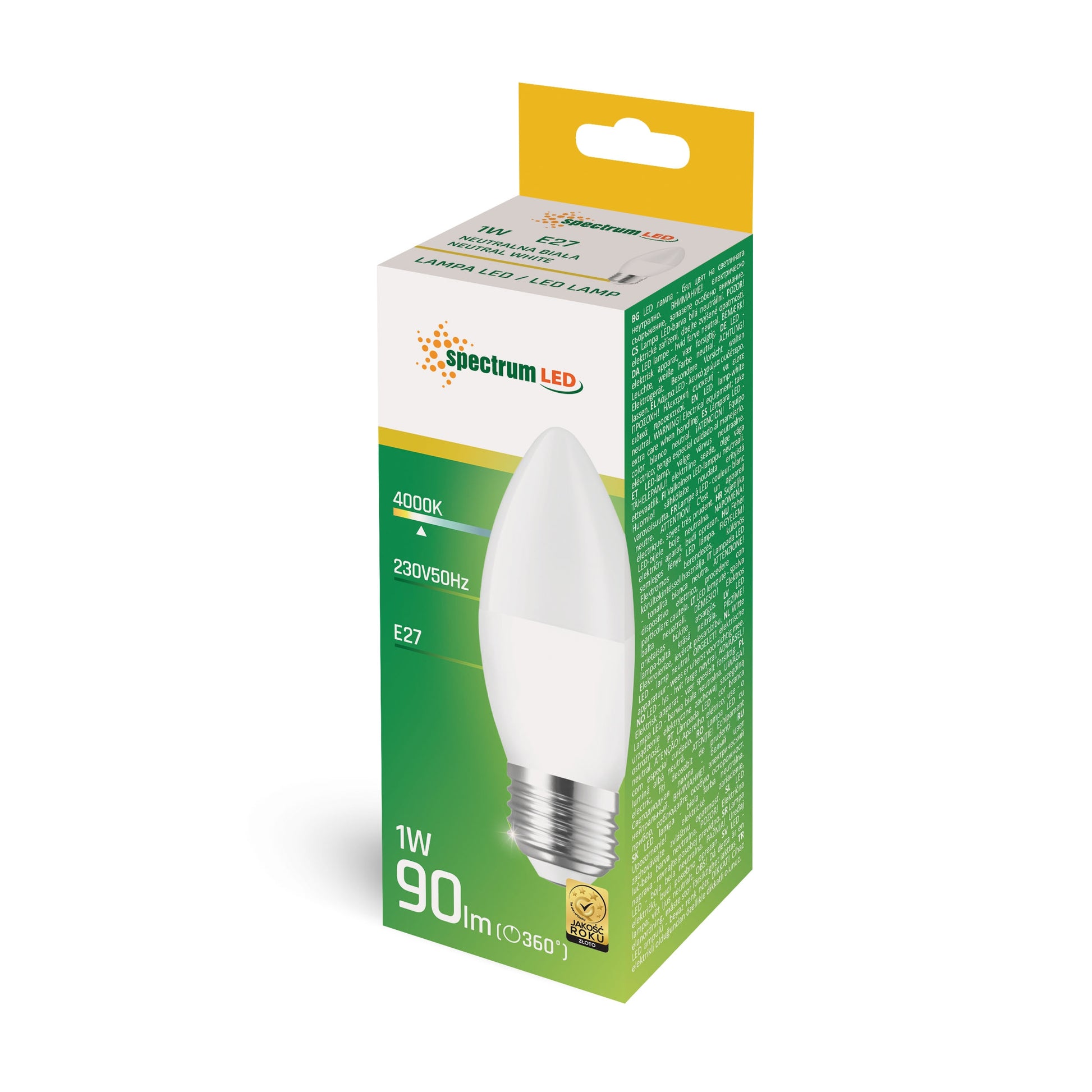 Spectrum LED E27 C37 Kerzenform 1W 230V 90lm 270° Neutralweiss 4000K