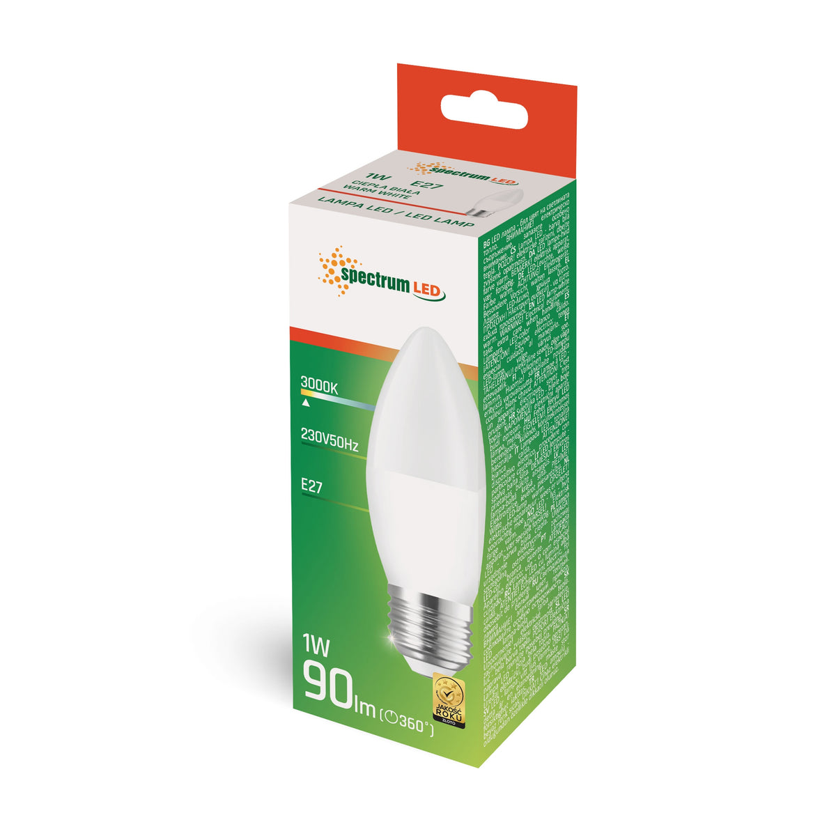 LED E27 C37 Kerzenform 1W 90lm Warmweiß 3000K – RIMCLED
