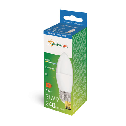 LED E27 C37 Kerzenform 4W = 31W 230V 340lm 200° Kaltweiss 6000K