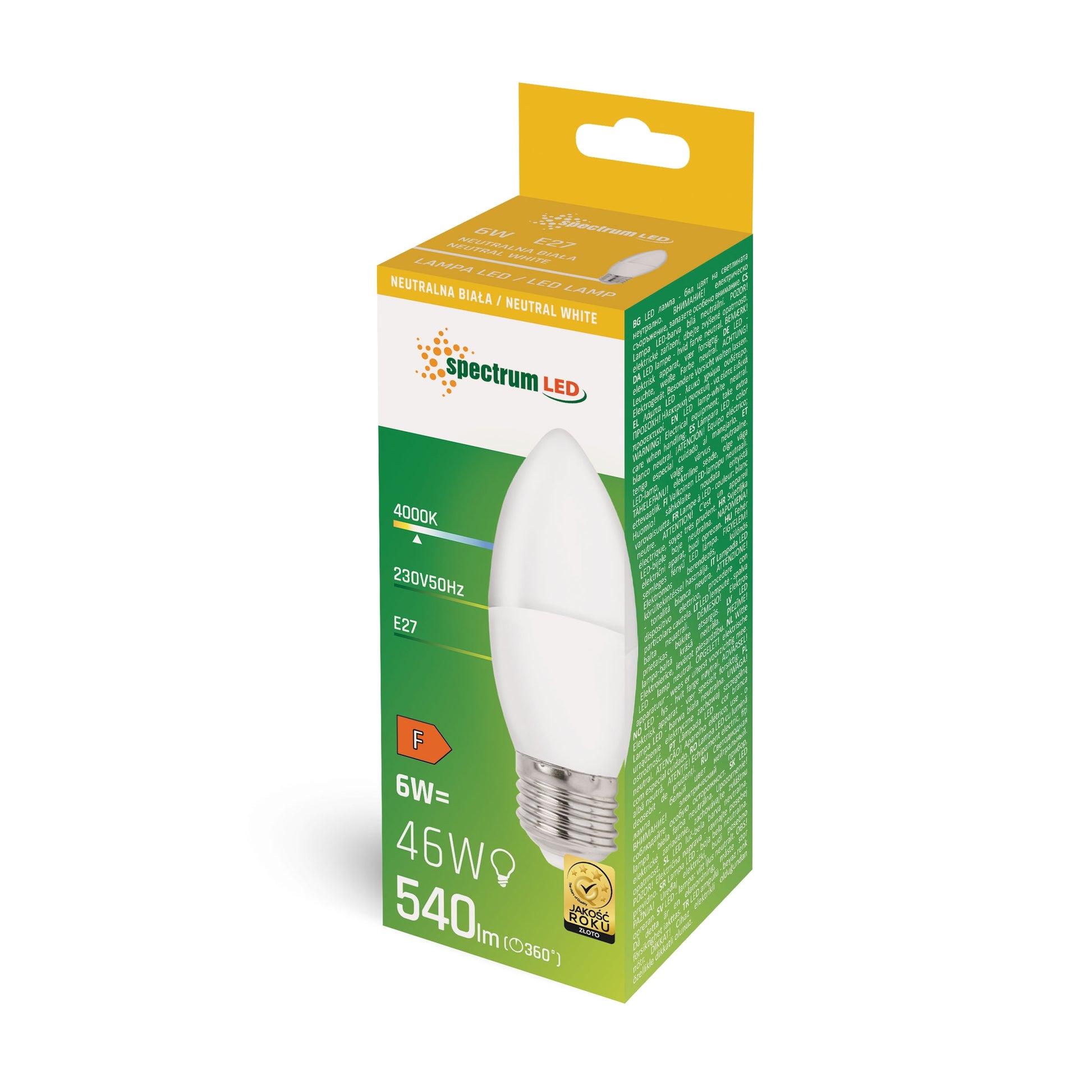 LED E27 C37 Kerzenform 6W = 46W 230V 540lm 160° Neutralweiss 4000K