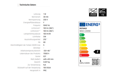 LED E27 G45 Tropfen 1W = 10W Kugel 100lm Lampe Birne Kaltweiss 6000K